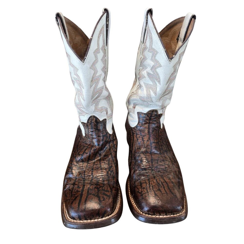 Tony Lama 1126 Mens 10.5 EE Broad Square Toe Western Cowboy Boots White Brown